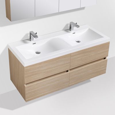 Meuble salle de bain design double vasque SIENA largeur 144 cm chêne clair texture