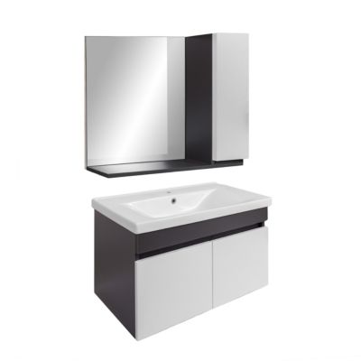 Meuble salle de bain design moderne complet SAVVA avec miroir largeur 80 cm Gris Anthracite et Blanc - LPP