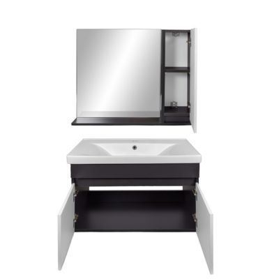 Meuble salle de bain design moderne complet SAVVA avec miroir largeur 80 cm Gris Anthracite et Blanc - LPP
