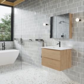 Meuble salle de bain design simple vasque MESSINA largeur 80 cm chêne clair
