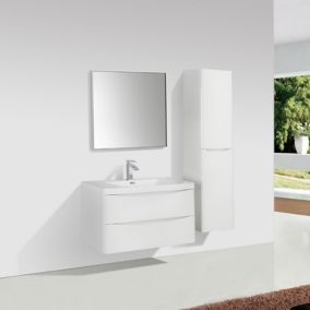 Meuble salle de bain design simple vasque PIACENZA largeur 90 cm blanc laqué