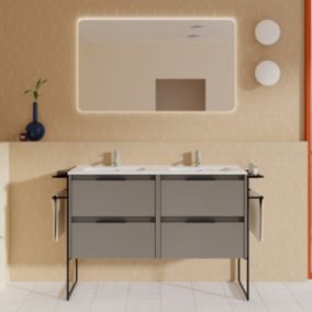 Meuble salle de bain double vasque en bois et métal KEIKO largeur 120 cm fumé sablé
