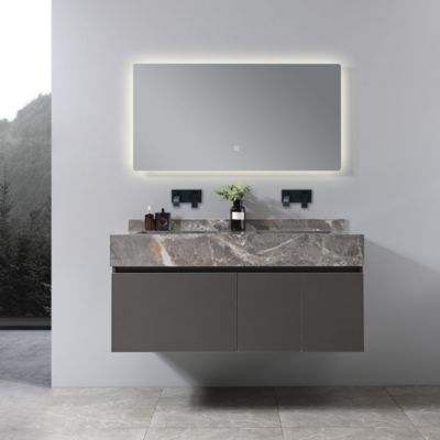 Meuble salle de bain double vasque grise VICTORIA 120 cm + miroir