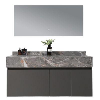 Meuble salle de bain double vasque grise VICTORIA 120 cm + miroir