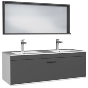 Meuble salle de bain double vasque RUBITE 1 tiroir Anthracite L. 120 cm + miroir cadre - Saniverre