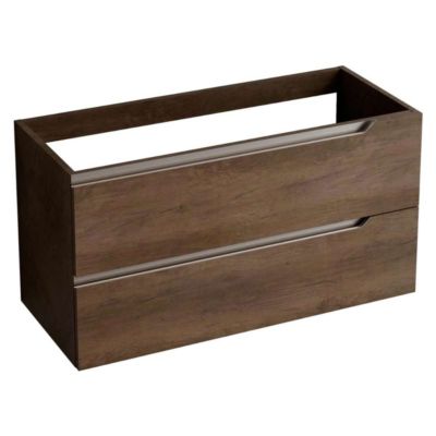 Meuble Salle de Bain DUO 61 cm x H54 x P45 cm, Plan Vasque Céramique WB, 2 Tiroirs, Chêne Foncé
