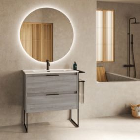 Meuble salle de bain en bois et métal KEIKO  gris sablé 80 cm