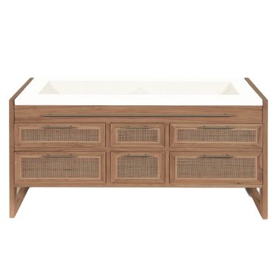Meuble salle de bain en teck et terazzo beige 145 cm - Uniqka