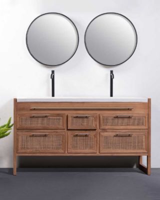 Meuble salle de bain en teck et terazzo beige 145 cm - Uniqka
