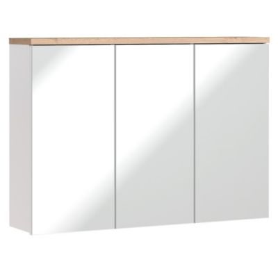 Meuble salle de bain ERMANO  Chene clair et blanc brillant  100x69 cm  3 portes miroir  Meuble suspendu