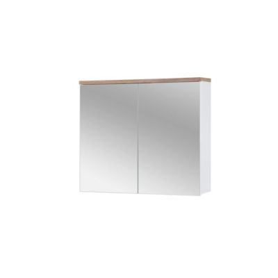 Meuble salle de bain ERMANO  Chene clair et blanc brillant  80x70 cm  2 portes miroir  Meuble suspendu