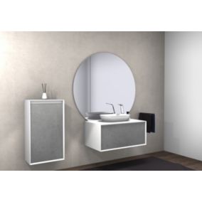 Meuble salle de bain Fiona 900, Sans miroir, cache, ni vasque, aspect béton, armoire latérale à droite
