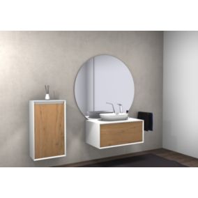 Meuble salle de bain Fiona 900, Sans miroir, cache, ni vasque, Optique de chêne, armoire latérale droite et gauche