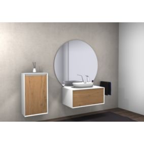 Meuble salle de bain Fiona 900, Sans miroir, cache, ni vasque, Optique de chêne, armoire latérale à droite