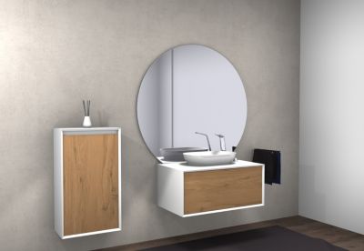 Meuble salle de bain Fiona 900, Sans miroir, cache, ni vasque, Optique de chêne, armoire latérale à gauche