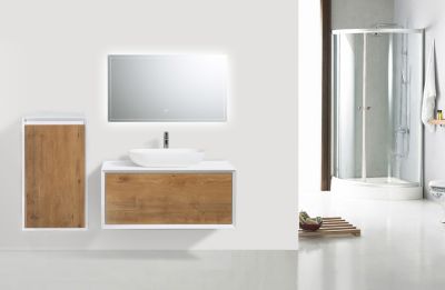 Meuble salle de bain Fiona 900, Sans miroir, cache, ni vasque, Optique de chêne, armoire latérale à gauche
