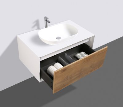 Meuble salle de bain Fiona 900, Sans miroir, cache, ni vasque, Optique de chêne, armoire latérale à gauche