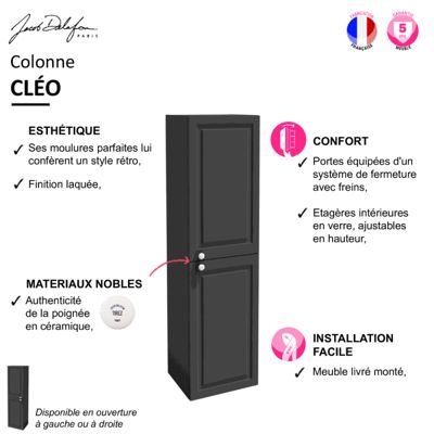 Meuble salle de bain JACOB DELAFON Cléo 1889 plan vasque + colonne droite miroir + mitigeur lavabo chromé