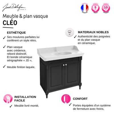 Meuble salle de bain JACOB DELAFON Cléo 1889 plan vasque + colonne droite miroir + mitigeur lavabo chromé