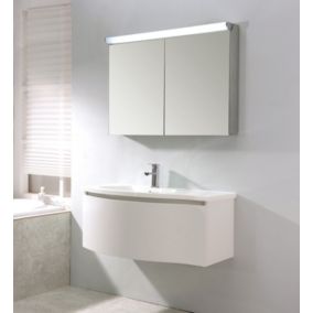 Meuble salle de bain LENA 1000 blanc mat, Avec miroir LED 2073, Avec bonde Pop Up