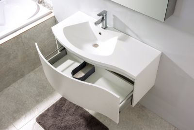 Meuble salle de bain LENA 1000 blanc mat, Sans miroir, Avec bonde Pop Up
