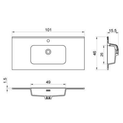 Meuble Salle de Bain LISTELLO 81 cm x H54 x P45 cm, Plan Vasque Solid Surface, 2 Tiroirs Impression 3D Poignée Noir, Chêne Clair