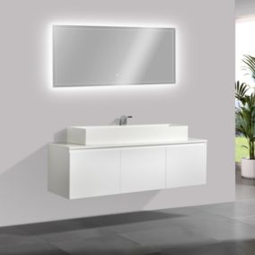 Meuble salle de bain Luna 1600 blanc mat avec plan vasque fonte minérale, Sans miroir, PB2144-1 (110 cm)