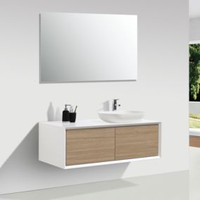 Meuble salle de bain pour vasque à poser PALIO largeur 120 cm blanc mat  chêne clair