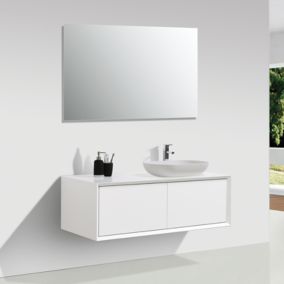 Meuble salle de bain pour vasque à poser PALIO largeur 120 cm blanc mat