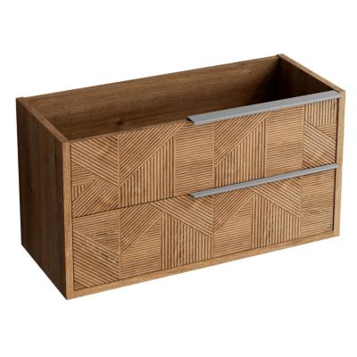 Meuble Salle de Bain REEL 81 cm x H54 x P45 cm, Plan Vasque Grès Cérame NA, 2 Tiroirs Impression 3D Poignée Inox, Chêne Moyen