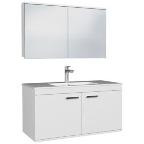 Meuble salle de bain RUBITE simple vasque 2 portes Blanc L. 100 cm + miroir armoire - Saniverre