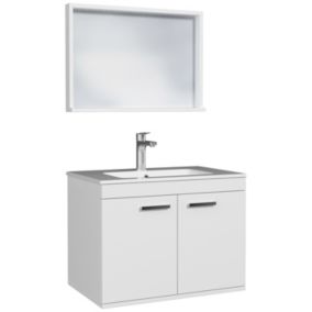 Meuble salle de bain RUBITE simple vasque 2 portes Blanc L. 70 cm + miroir cadre - Saniverre