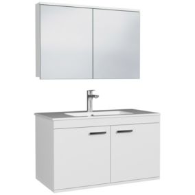 Meuble salle de bain RUBITE simple vasque 2 portes Blanc L. 90 cm + miroir armoire - Saniverre