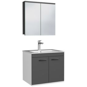 Meuble salle de bain RUBITE simple vasque 2 portes Gris anthracite L. 60 cm + miroir armoire - Saniverre