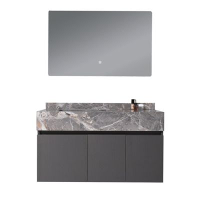 Meuble salle de bain simple vasque grise VICTORIA 100 cm + miroir