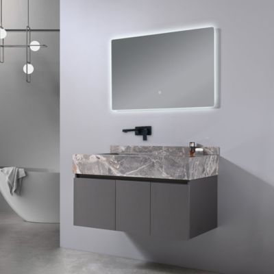 Meuble salle de bain simple vasque grise VICTORIA 100 cm + miroir