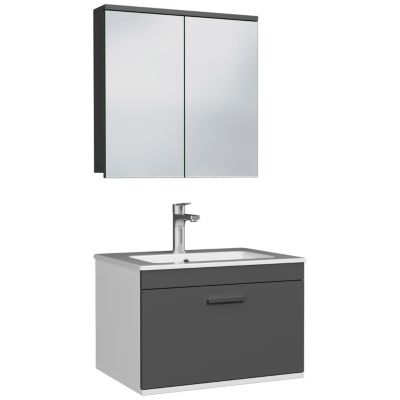 Meuble salle de bain simple vasque RUBITE 1 tiroir Anthracite L. 60 cm + miroir armoire - Saniverre