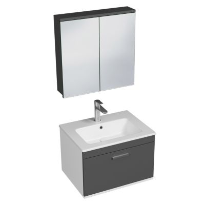 Meuble salle de bain simple vasque RUBITE 1 tiroir Anthracite L. 60 cm + miroir armoire - Saniverre