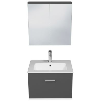 Meuble salle de bain simple vasque RUBITE 1 tiroir Anthracite L. 60 cm + miroir armoire - Saniverre