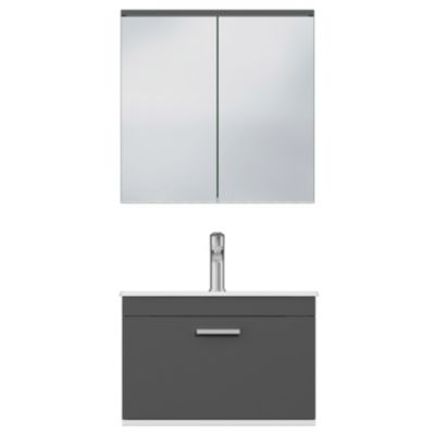 Meuble salle de bain simple vasque RUBITE 1 tiroir Anthracite L. 60 cm + miroir armoire - Saniverre