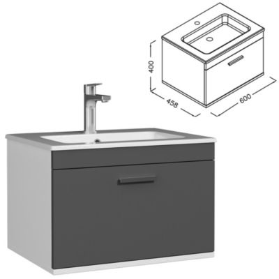 Meuble salle de bain simple vasque RUBITE 1 tiroir Anthracite L. 60 cm + miroir armoire - Saniverre