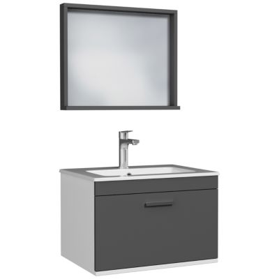 Meuble salle de bain simple vasque RUBITE 1 tiroir Anthracite L. 60 cm + miroir cadre - Saniverre