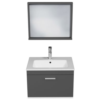 Meuble salle de bain simple vasque RUBITE 1 tiroir Anthracite L. 60 cm + miroir cadre - Saniverre