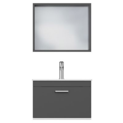 Meuble salle de bain simple vasque RUBITE 1 tiroir Anthracite L. 60 cm + miroir cadre - Saniverre