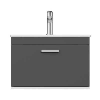 Meuble salle de bain simple vasque RUBITE 1 tiroir Anthracite L. 60 cm + miroir cadre - Saniverre