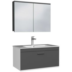 Meuble salle de bain simple vasque RUBITE 1 tiroir Anthracite L. 80 cm + miroir armoire - Saniverre