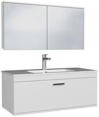 Meuble salle de bain simple vasque RUBITE 1 tiroir Blanc L. 100 cm + miroir armoire - Saniverre