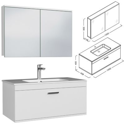 Meuble salle de bain simple vasque RUBITE 1 tiroir Blanc L. 100 cm + miroir armoire - Saniverre