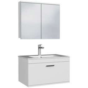 Meuble salle de bain simple vasque RUBITE 1 tiroir Blanc L. 70 cm + miroir armoire - Saniverre