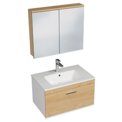 Meuble salle de bain simple vasque RUBITE 1 tiroir Chêne clair L. 70 cm + miroir armoire - Saniverre